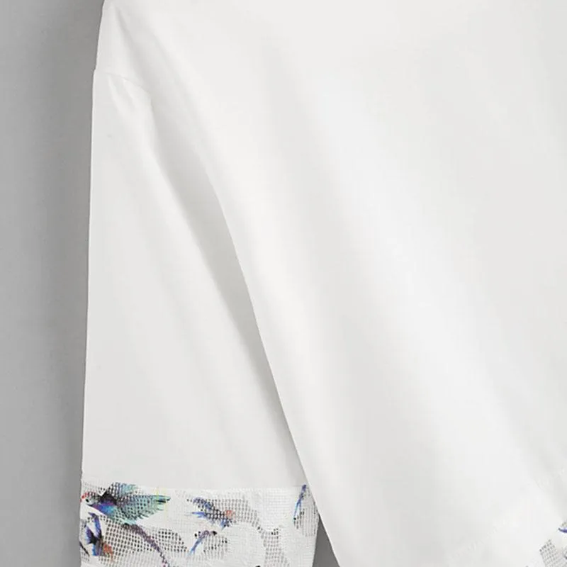 Mesh Patchwork Half Sleeve Blouse