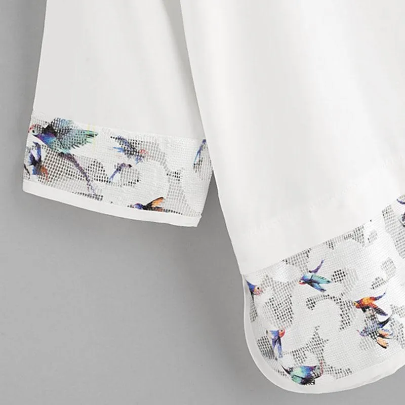 Mesh Patchwork Half Sleeve Blouse