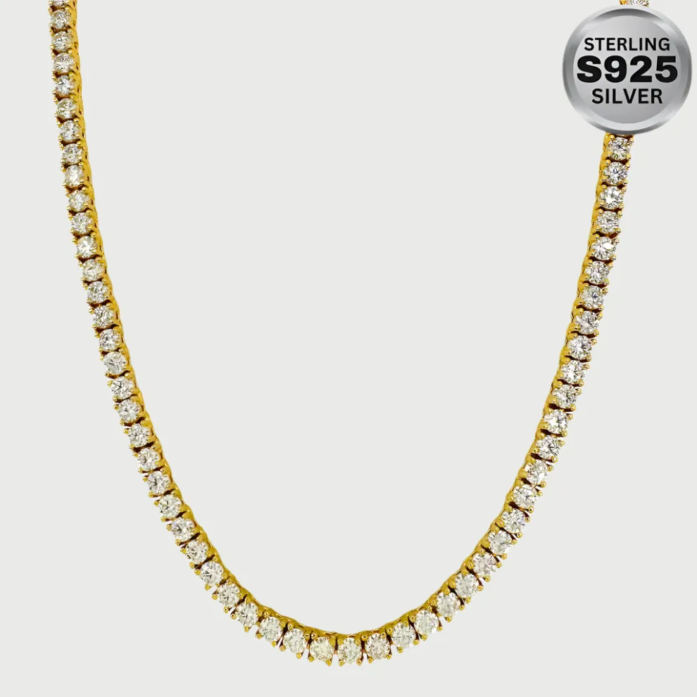Moissanite Diamond Sterling Silver Tennis Chain in White/Yellow Gold