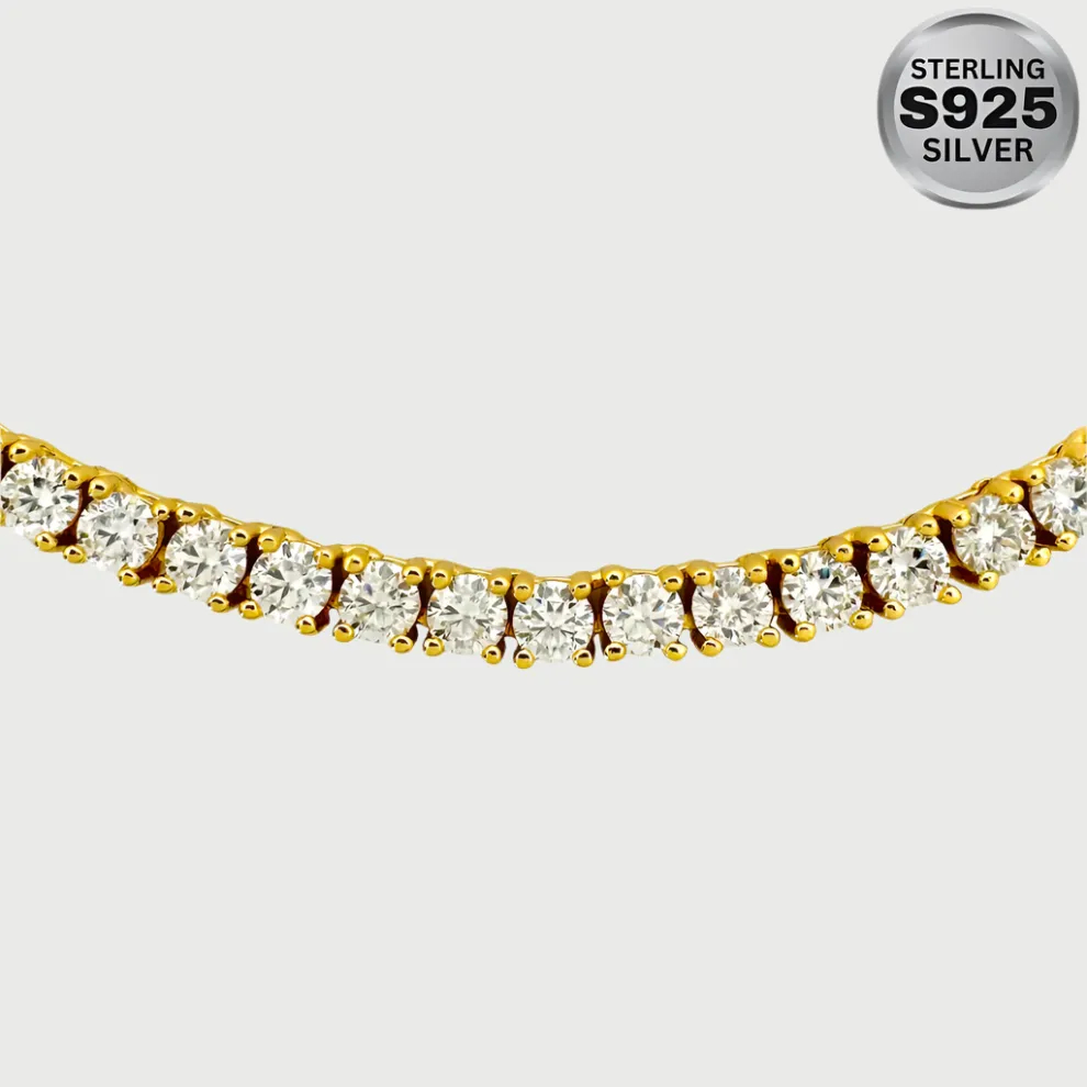 Moissanite Diamond Sterling Silver Tennis Chain in White/Yellow Gold