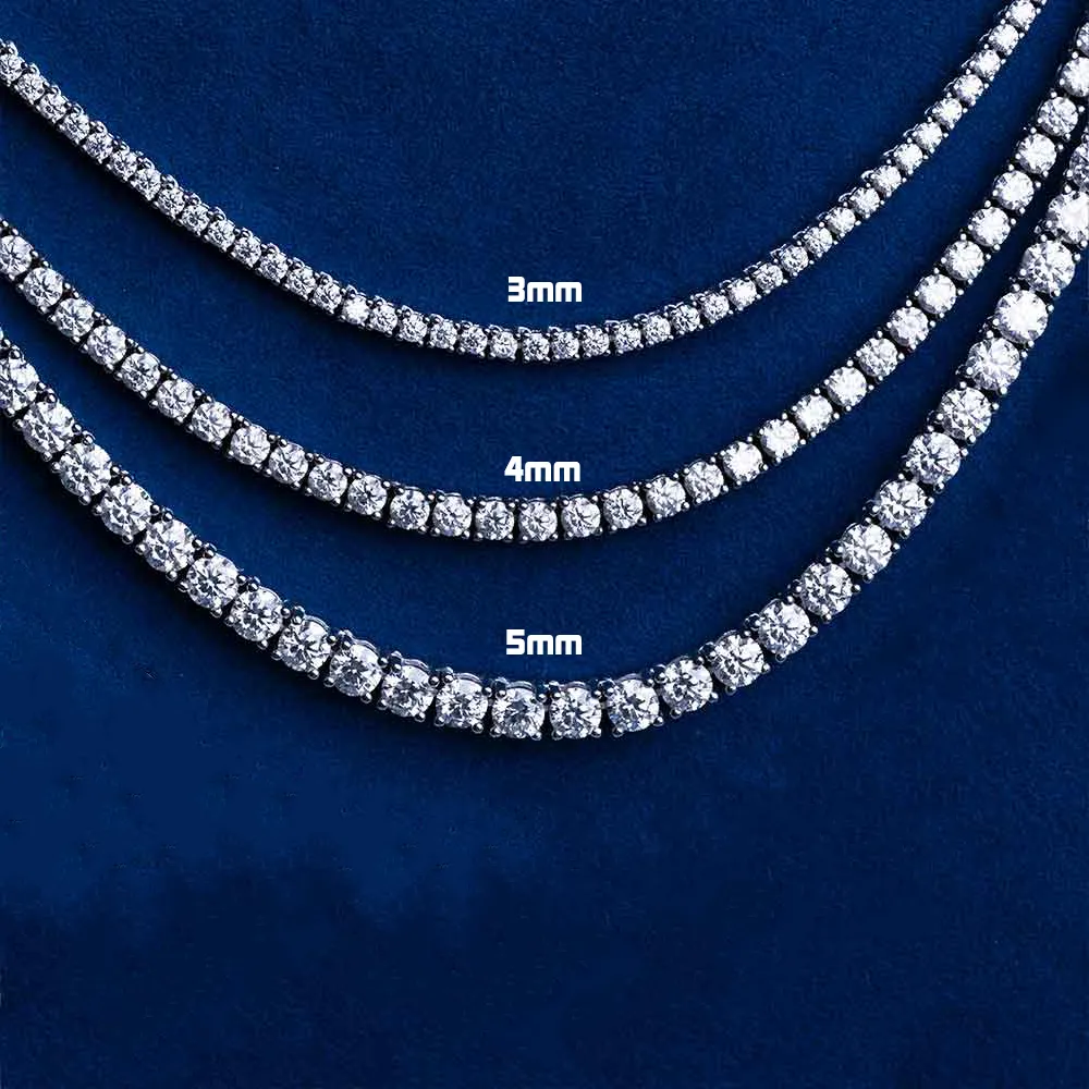 Moissanite Diamond Sterling Silver Tennis Chain in White/Yellow Gold