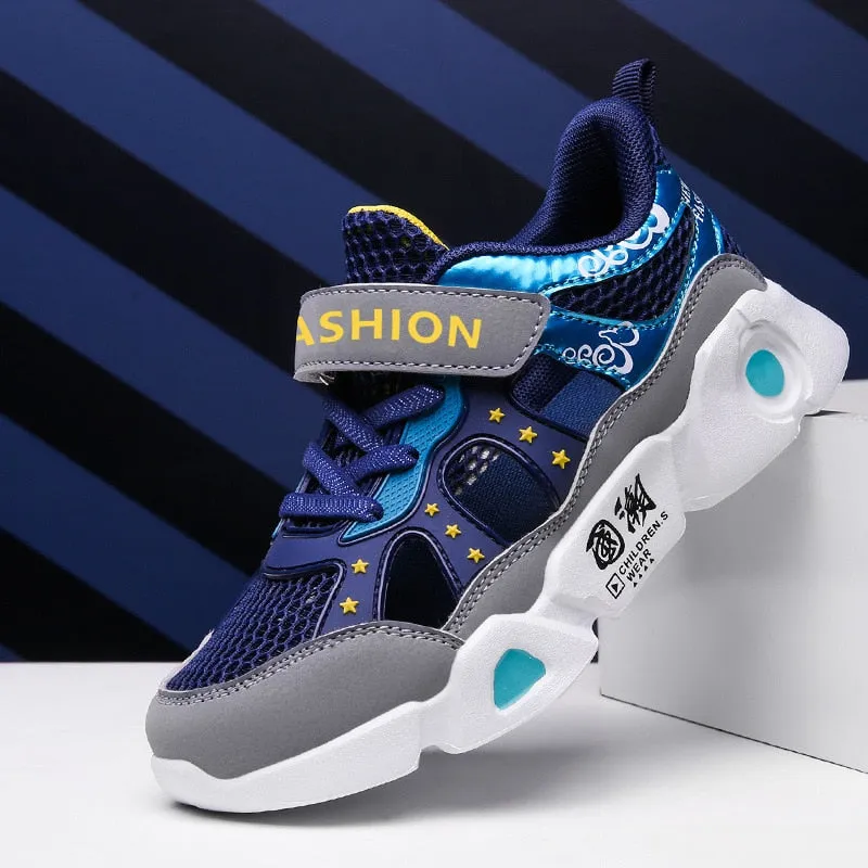 New Kid's Mesh Breathable Tennis Shoes Hollow Single Mesh Casual Blue soft