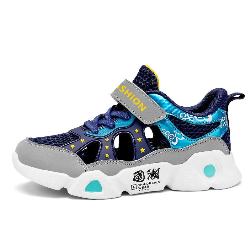 New Kid's Mesh Breathable Tennis Shoes Hollow Single Mesh Casual Blue soft