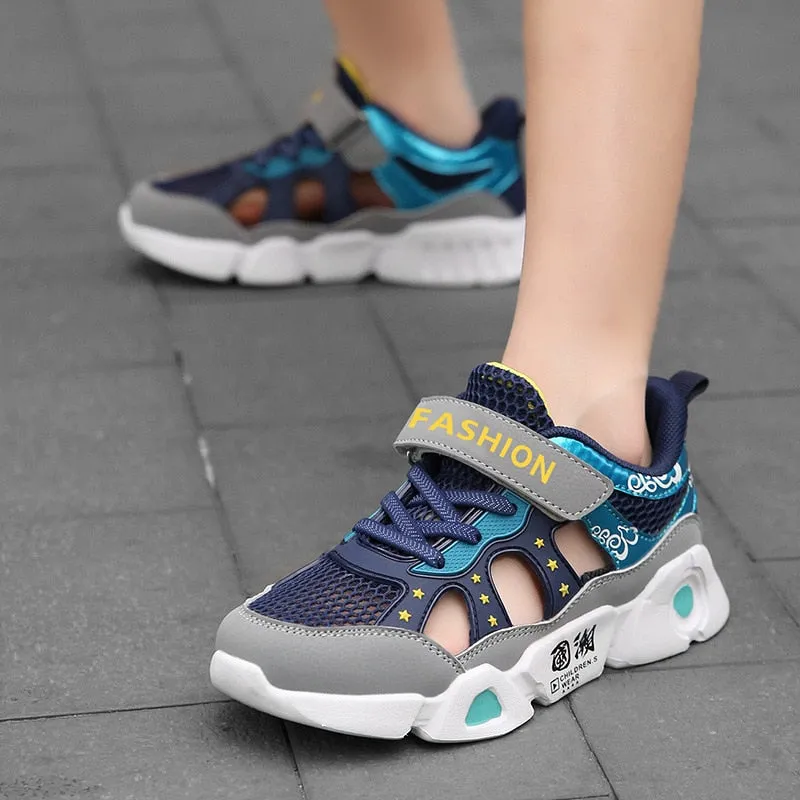 New Kid's Mesh Breathable Tennis Shoes Hollow Single Mesh Casual Blue soft