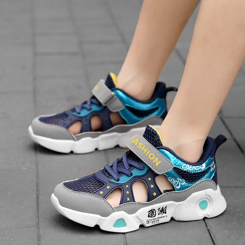 New Kid's Mesh Breathable Tennis Shoes Hollow Single Mesh Casual Blue soft