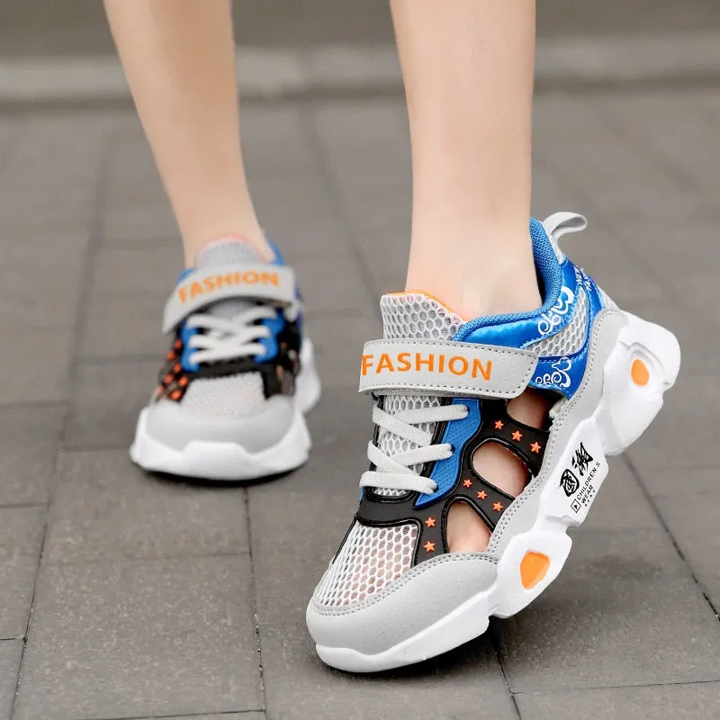 New Kid's Mesh Breathable Tennis Shoes Hollow Single Mesh Casual Blue soft