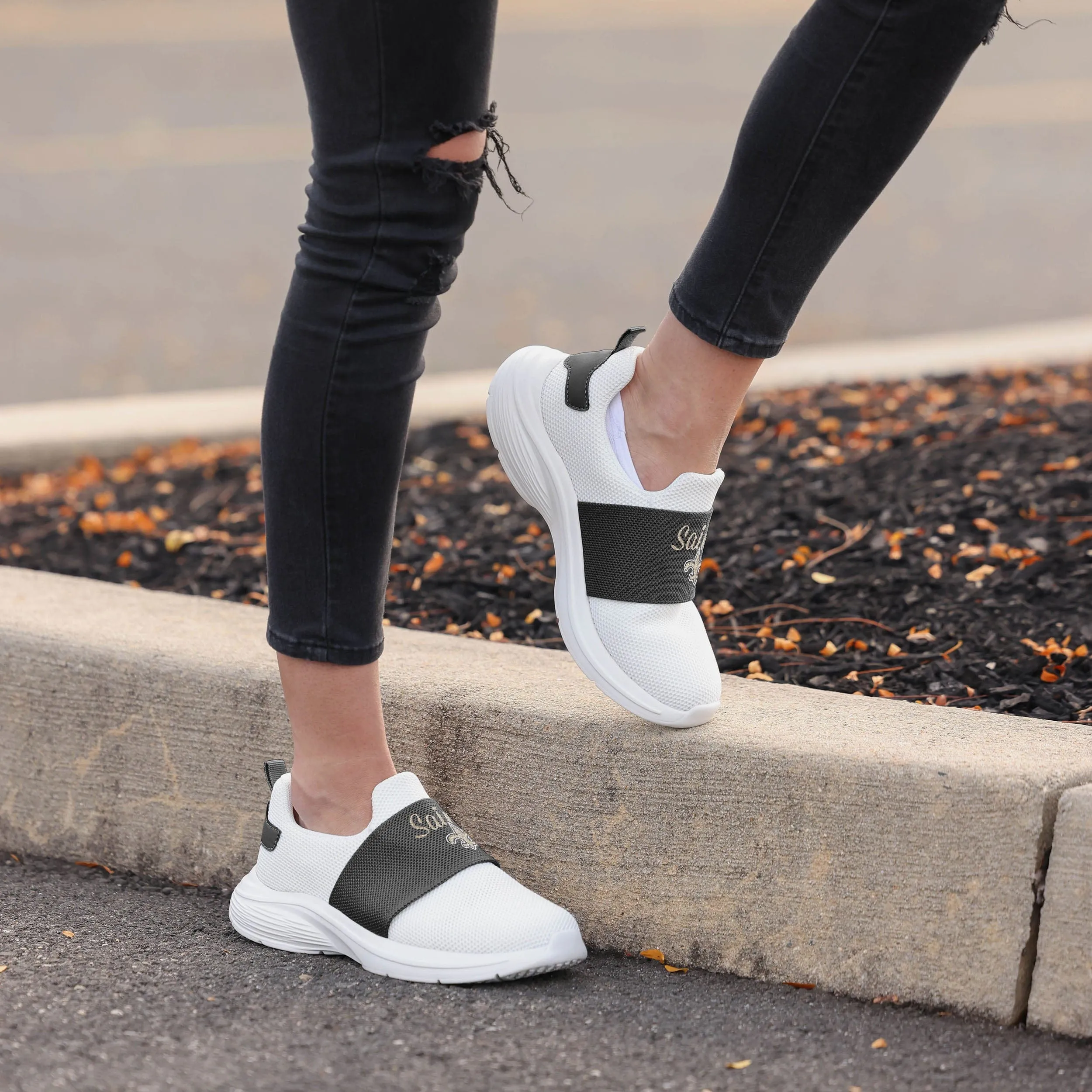 New Orleans Saints Womens Script Wordmark White Slip On Sneakers