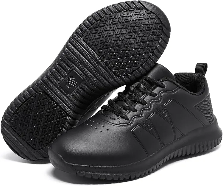 NEW Retails $84, ENLEN&BENNA Non Slip Shoes for Women Food Service, Kitchen Chef Oil-Proof Slip Resistant Work Shoes Waterproof Comfort Lightweight Sneakers with Lace Up Black, Sz 6.5
