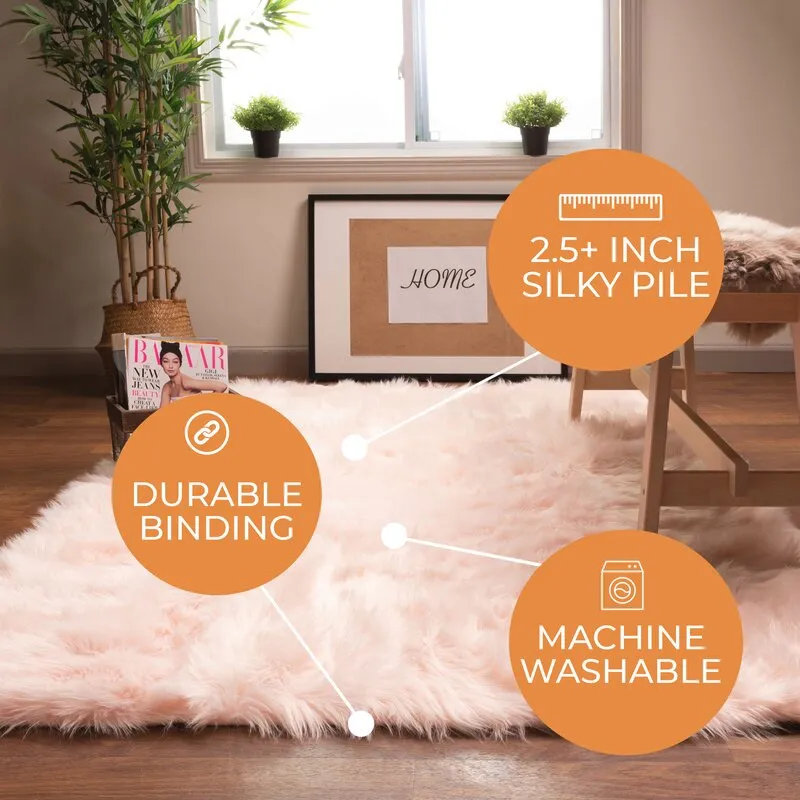 New Wayfair Dominick Handmade Ultra Soft Shag Faux Sheepskin Pink Area Rug, 5Ft X 7Ft! Retails $305 