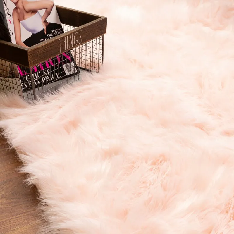 New Wayfair Dominick Handmade Ultra Soft Shag Faux Sheepskin Pink Area Rug, 5Ft X 7Ft! Retails $305 