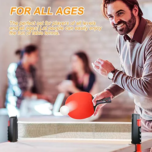 Number-one Ping Pong Paddle Set, Portable Ping-Pong Game with 4 Table Tennis Rackets and 8 Ping-Pong Balls, 1 Retractable Table Tennis Net for Kids Adults Indoor Outdoor Activities
