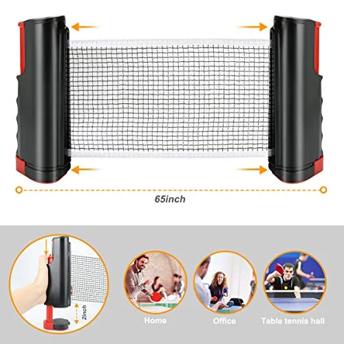 Number-one Ping Pong Paddle Set, Portable Ping-Pong Game with 4 Table Tennis Rackets and 8 Ping-Pong Balls, 1 Retractable Table Tennis Net for Kids Adults Indoor Outdoor Activities