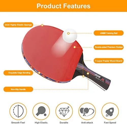 Number-one Ping Pong Paddle Set, Portable Ping-Pong Game with 4 Table Tennis Rackets and 8 Ping-Pong Balls, 1 Retractable Table Tennis Net for Kids Adults Indoor Outdoor Activities