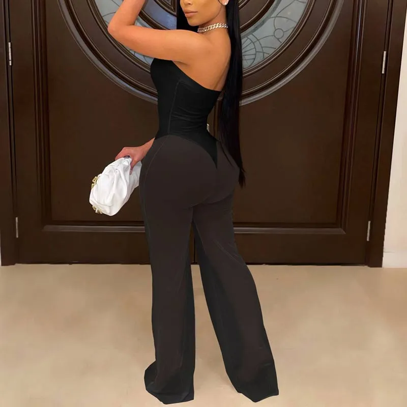 Off  Shoulder Sheer Mesh Jumpsuit