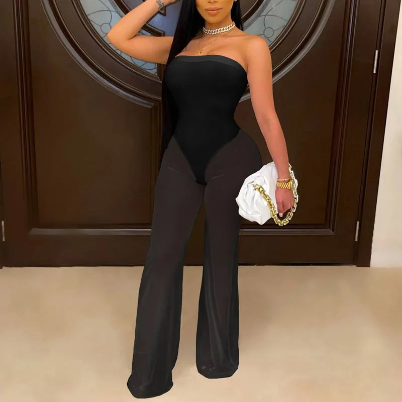 Off  Shoulder Sheer Mesh Jumpsuit