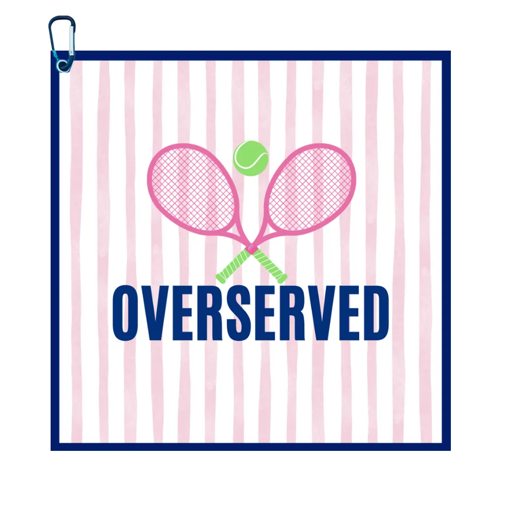 Over Served Tennis Towel- Microfiber & Cotton Athletic Towels with Carabiner Clip