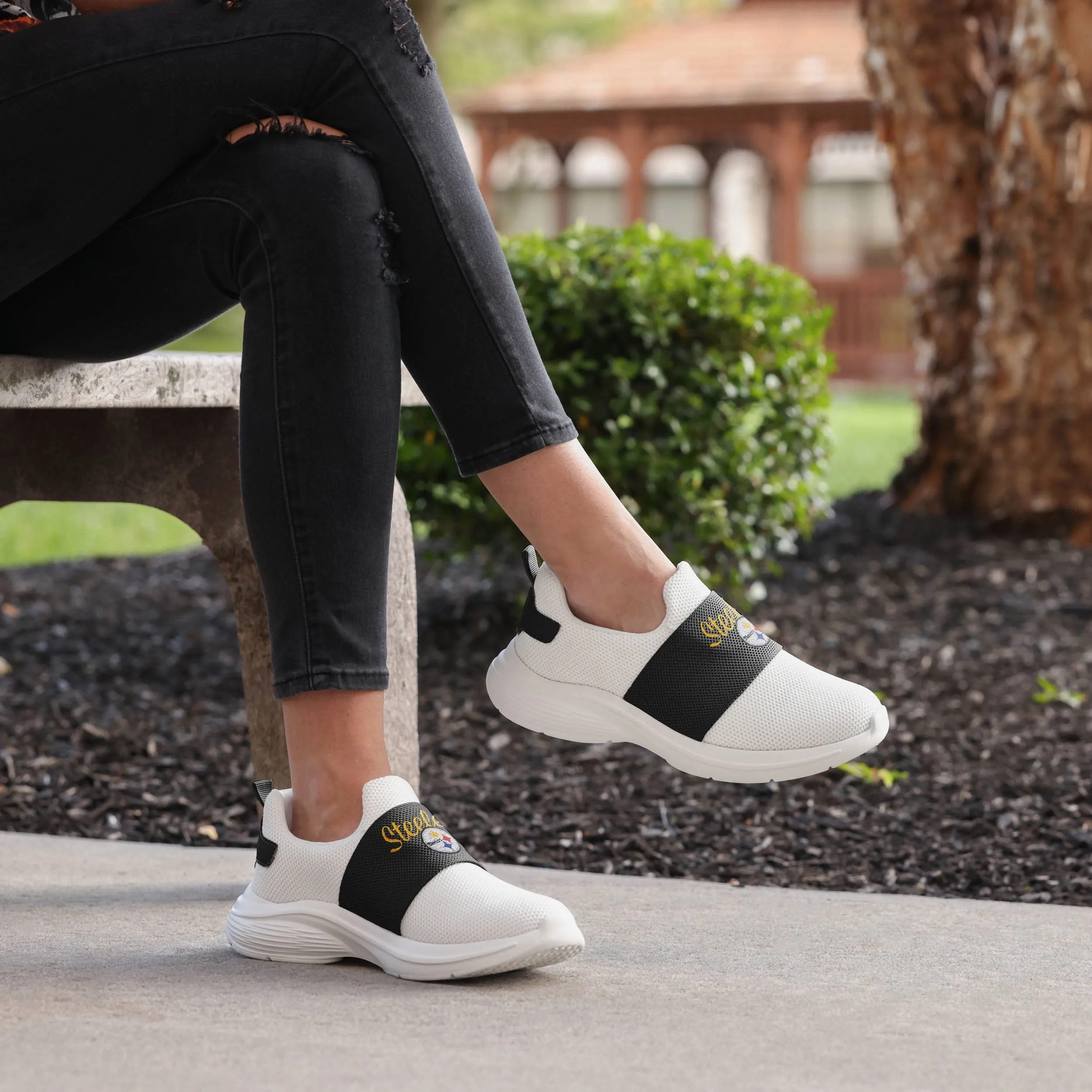 Pittsburgh Steelers Womens Script Wordmark White Slip On Sneakers