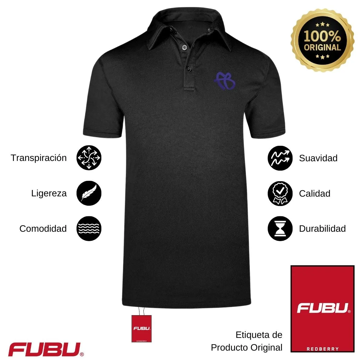 Playera Tipo Polo Transpirable Hombre Fubu FB Azul Bordado