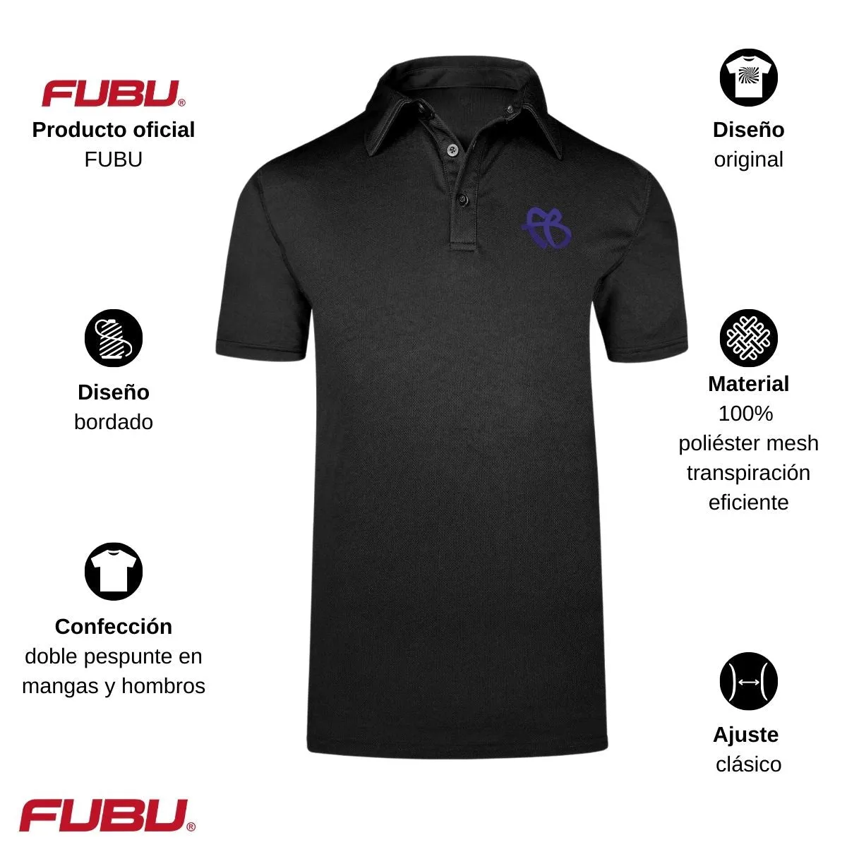 Playera Tipo Polo Transpirable Hombre Fubu FB Azul Bordado