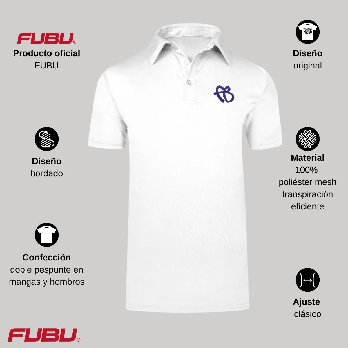 Playera Tipo Polo Transpirable Hombre Fubu FB Azul Bordado