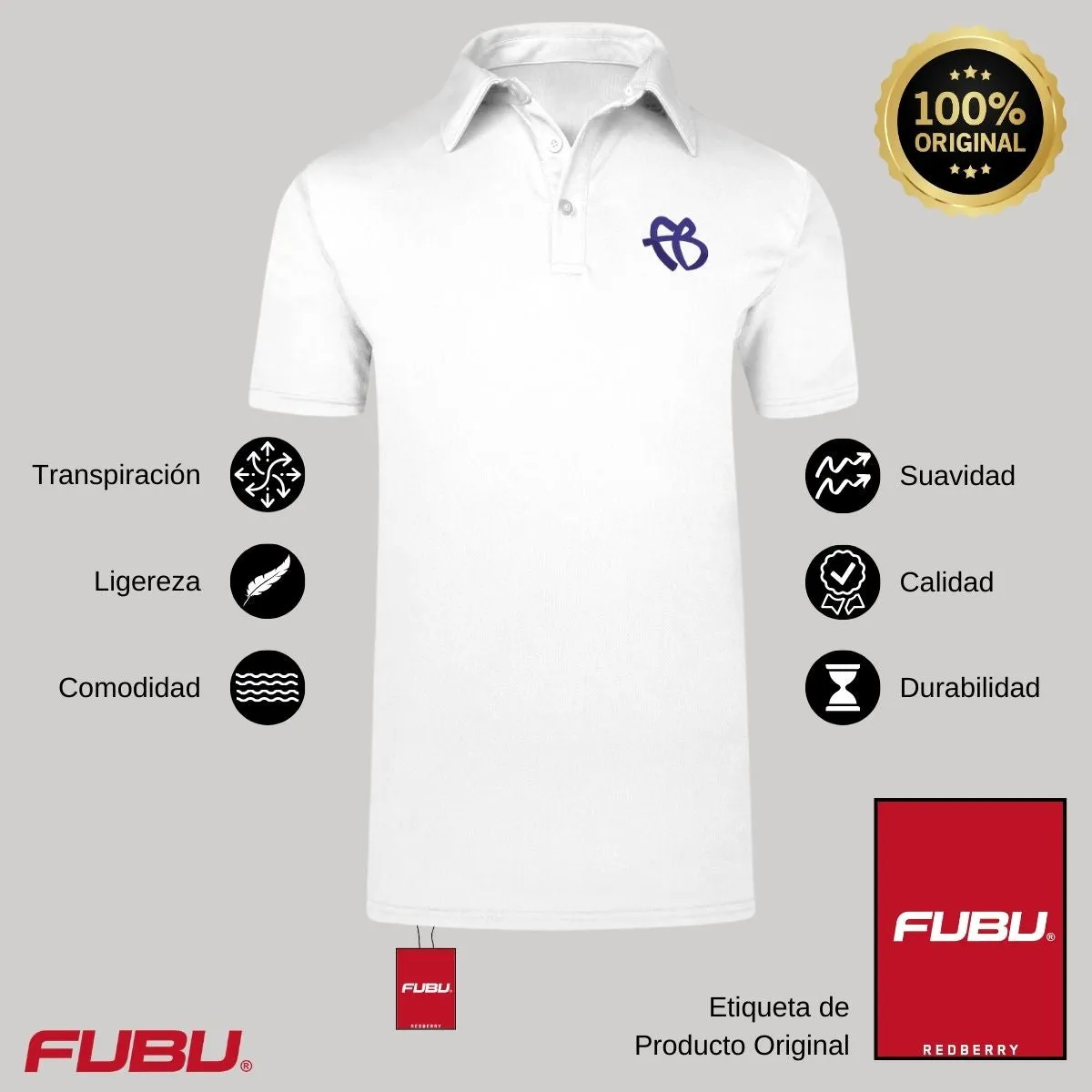 Playera Tipo Polo Transpirable Hombre Fubu FB Azul Bordado