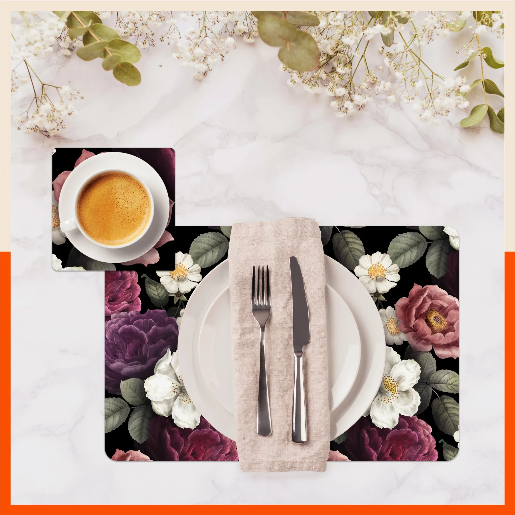 Polypropylene Table Mats & Coasters for Dining Table at Home (CAMELLIA - Set of 6)