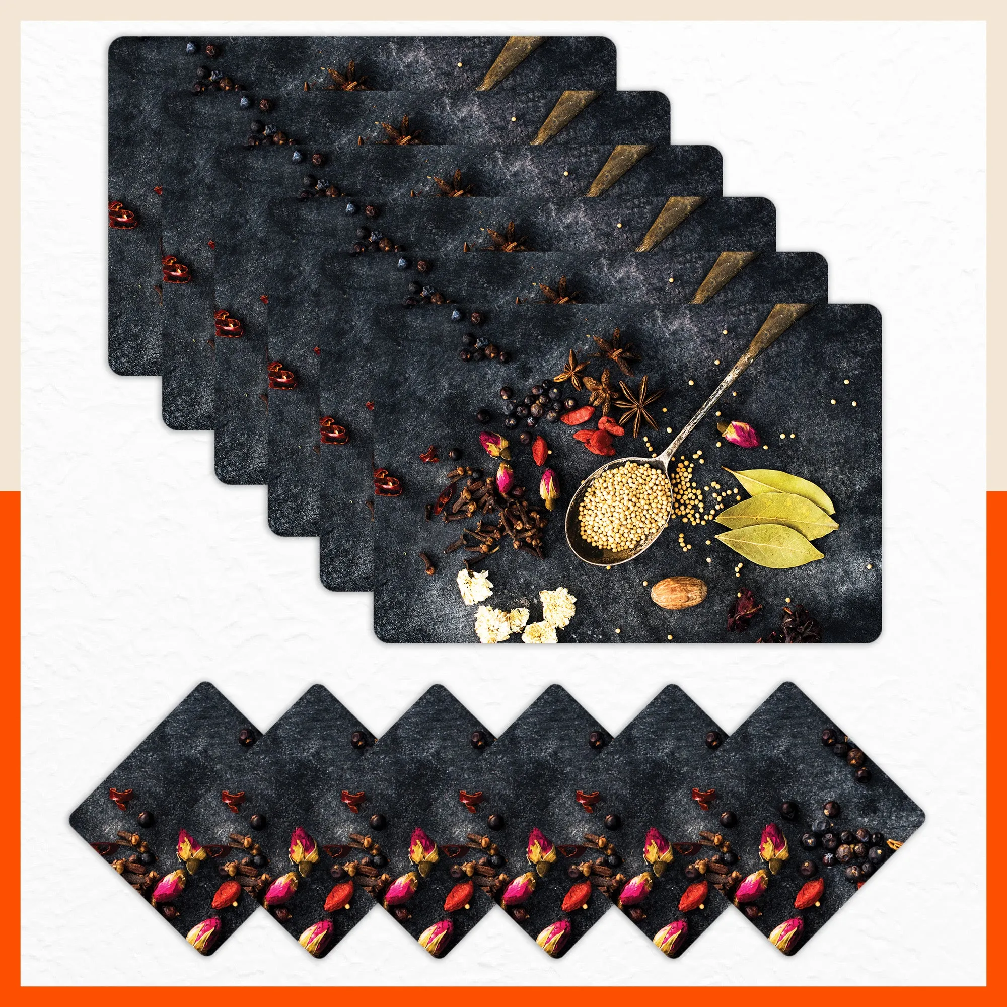 Polypropylene Table Mats & Coasters for Dining Table at Home (PIQUE - Set of 6)