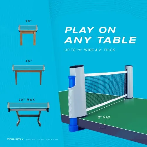 PRO SPIN Play Anywhere Portable Ping Pong Net ââ‚¬â€œ Retractable Table Tennis Net for Any Table Includes Convenient Storage Bag