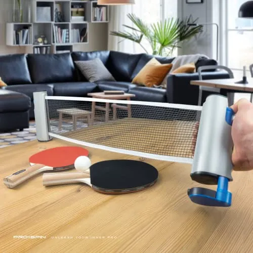 PRO SPIN Play Anywhere Portable Ping Pong Net ââ‚¬â€œ Retractable Table Tennis Net for Any Table Includes Convenient Storage Bag