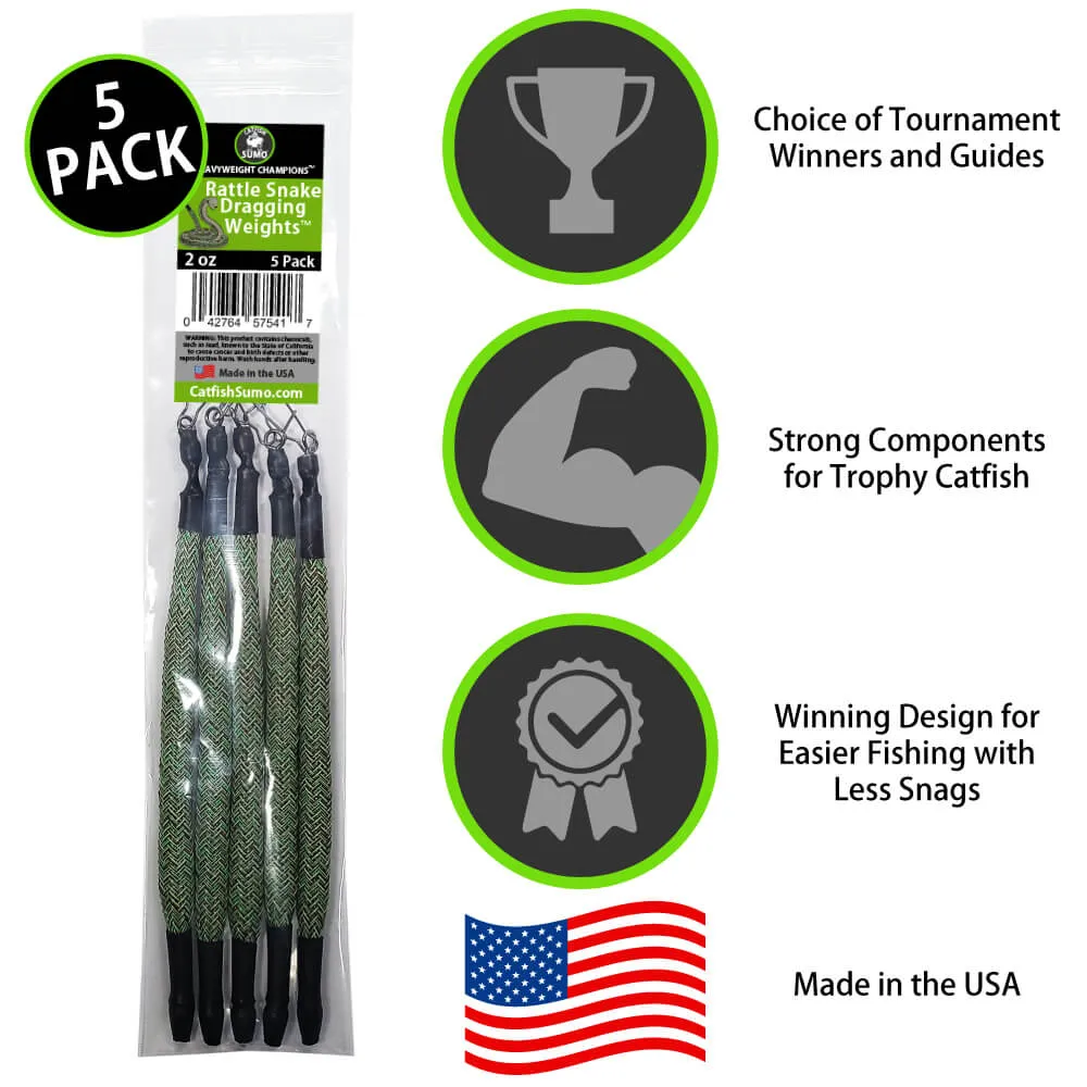 Rattle Snake™ Dragging Weights, Rattling Sinkers for Easily Drifting and Trolling Through Snags, Without Hangups