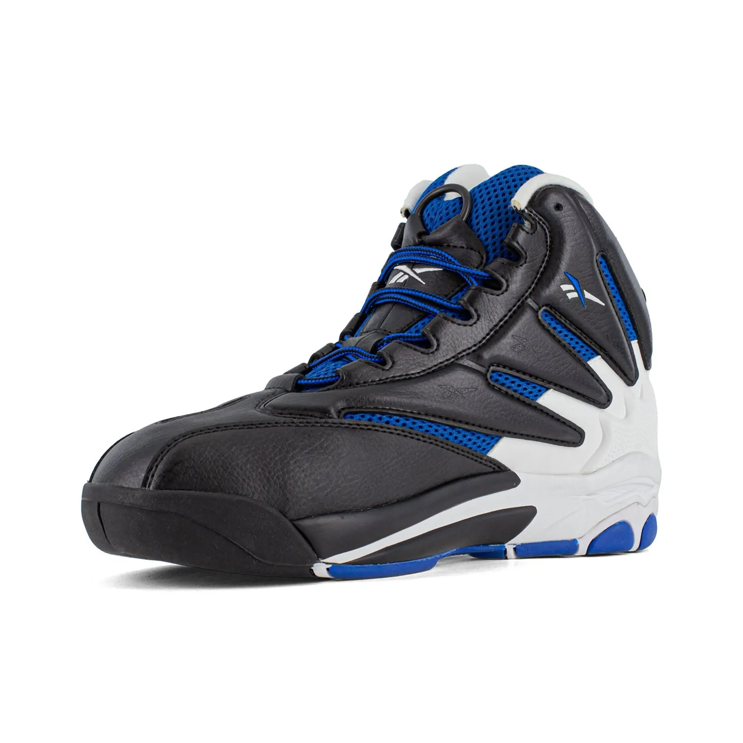 Reebok Mens The Blast Black/White/Blue Leather Work Shoes 10.5 W