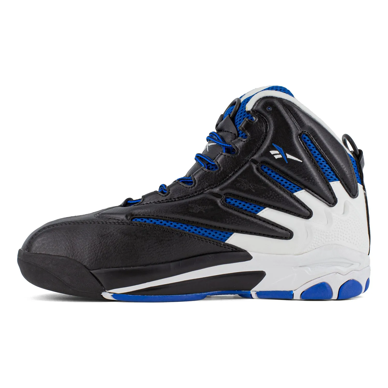 Reebok Mens The Blast Black/White/Blue Leather Work Shoes 10.5 W