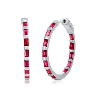 Ruby Baguette Tennis Hoop Earrings
