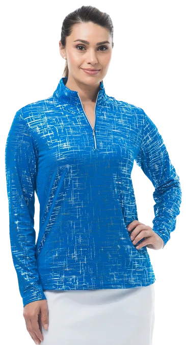 SanSoleil 900320 Solshine Foil Print Mock. Scratch Plaid . Blue and Silver Foil  | SPF 50