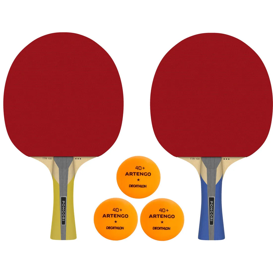 Set of 2 TTR 100 3* All-Round Table Tennis Bats and 3 TTB 100* 40  Balls Orange