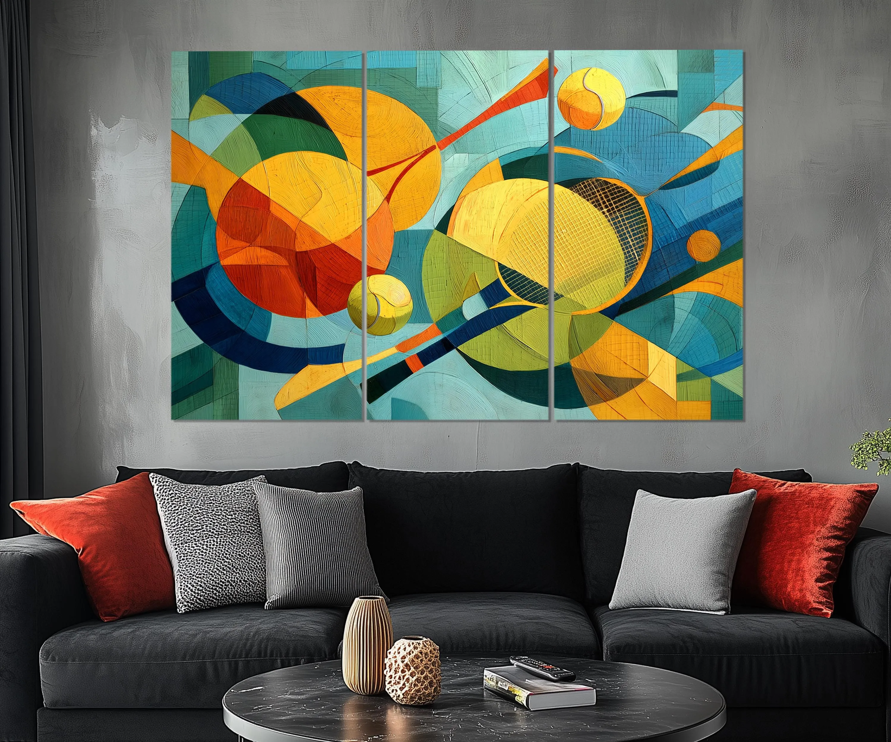 Set of 5 Panel Abstract Colorful Tennis Wall Art