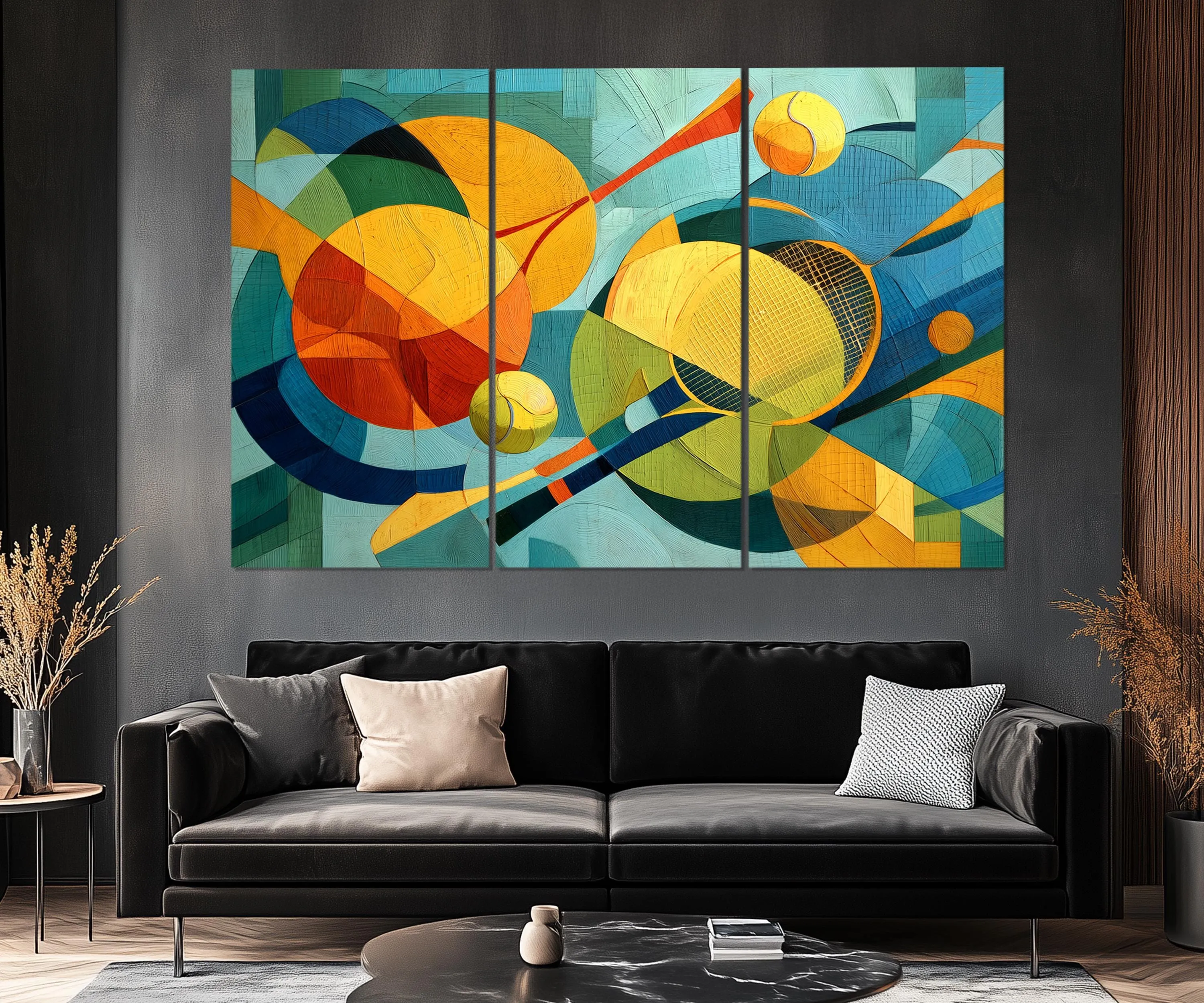 Set of 5 Panel Abstract Colorful Tennis Wall Art