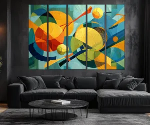 Set of 5 Panel Abstract Colorful Tennis Wall Art