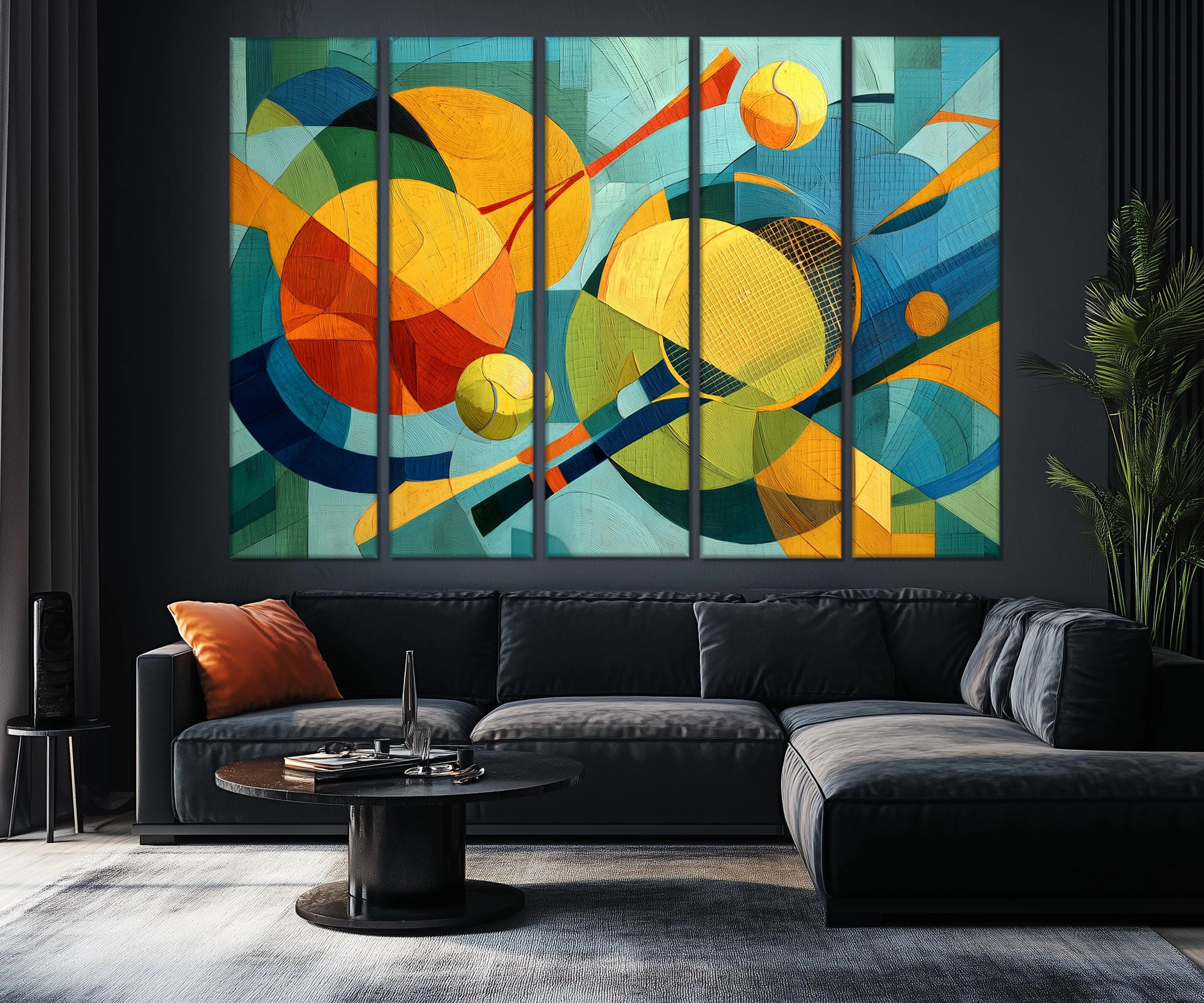 Set of 5 Panel Abstract Colorful Tennis Wall Art