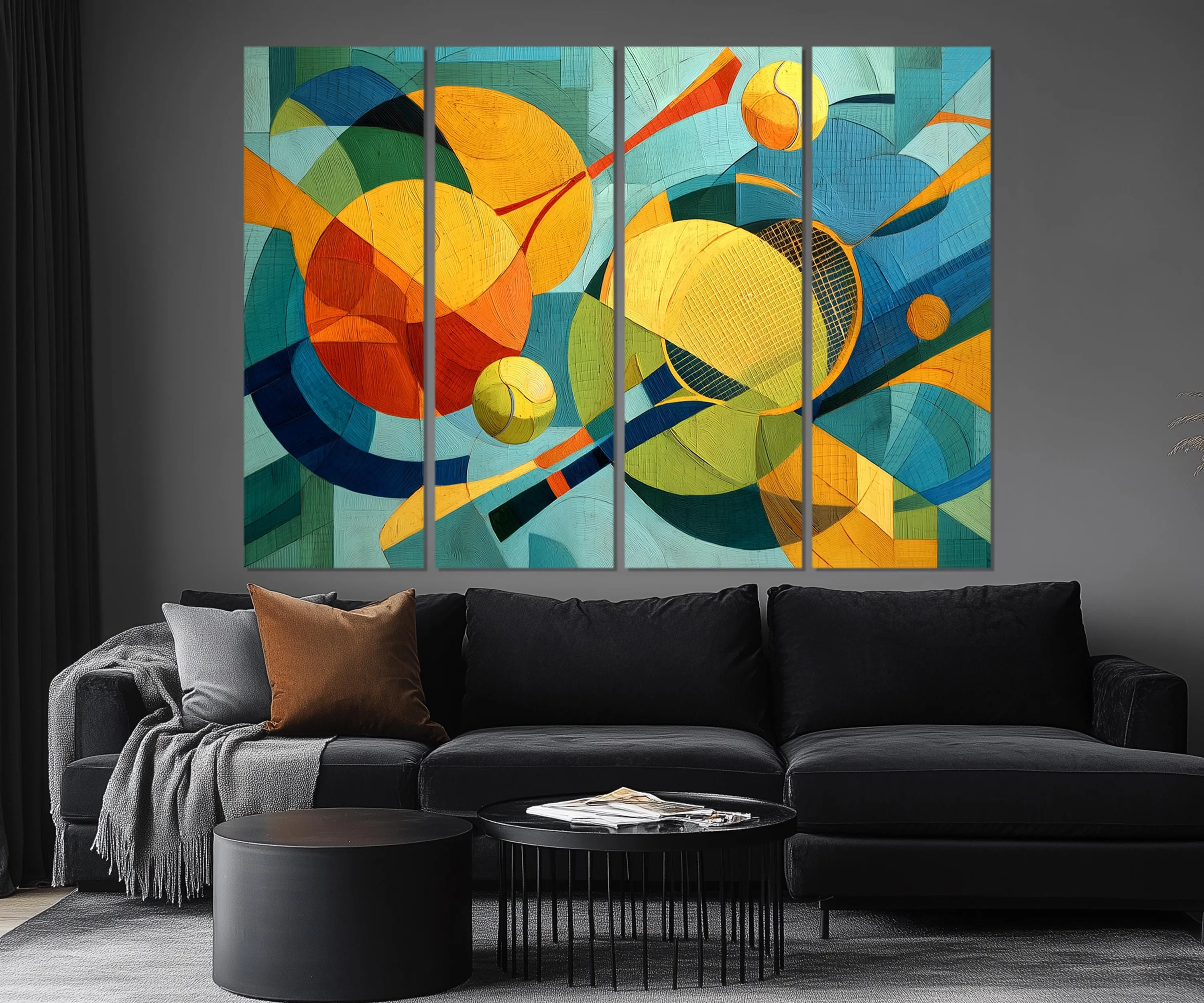 Set of 5 Panel Abstract Colorful Tennis Wall Art