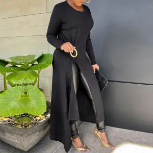 Sexy Solid Round Neck High Split Dress