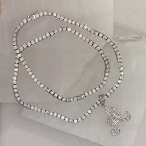 SILVER ICY INITIAL CURSIVE TENNIS necklace