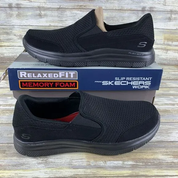 Skechers Shoes Mens 10 Black Flex Advantage Sr MCALLEN Slip Water Resistant Work