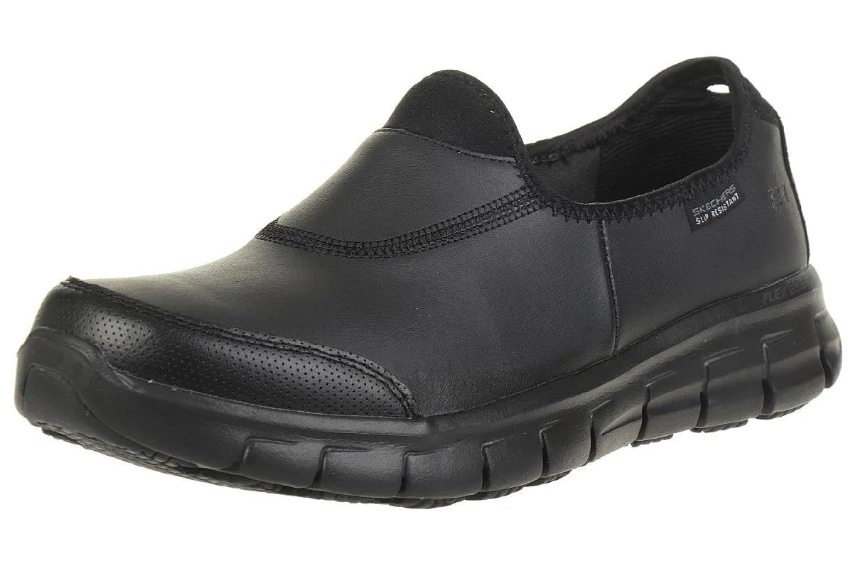 Skechers Women's Sure Track Slip Resistant Work Shoe 8 Black Leather