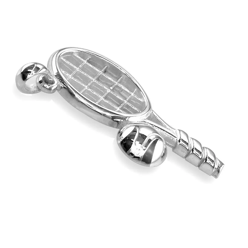 Solid Tennis Racket and Tennis Ball Charm in Sterling Silver