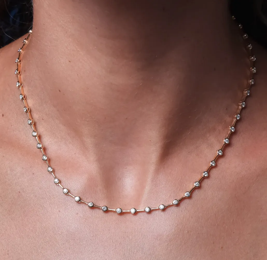Spaced Round Diamond Bezel Eternity Necklace
