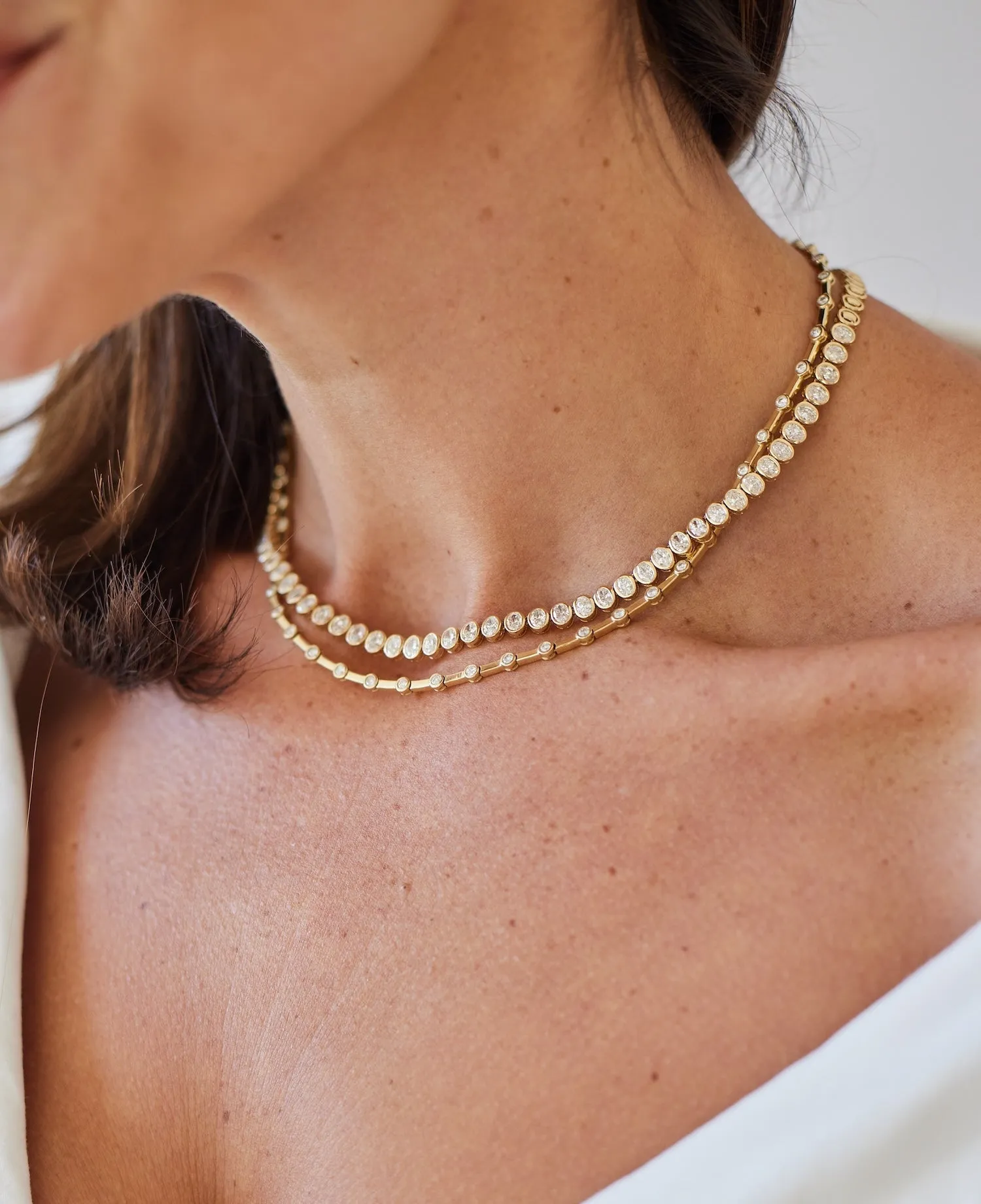 Spaced Round Diamond Bezel Eternity Necklace