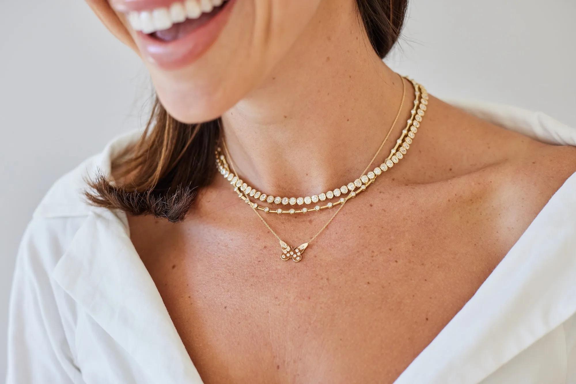 Spaced Round Diamond Bezel Eternity Necklace