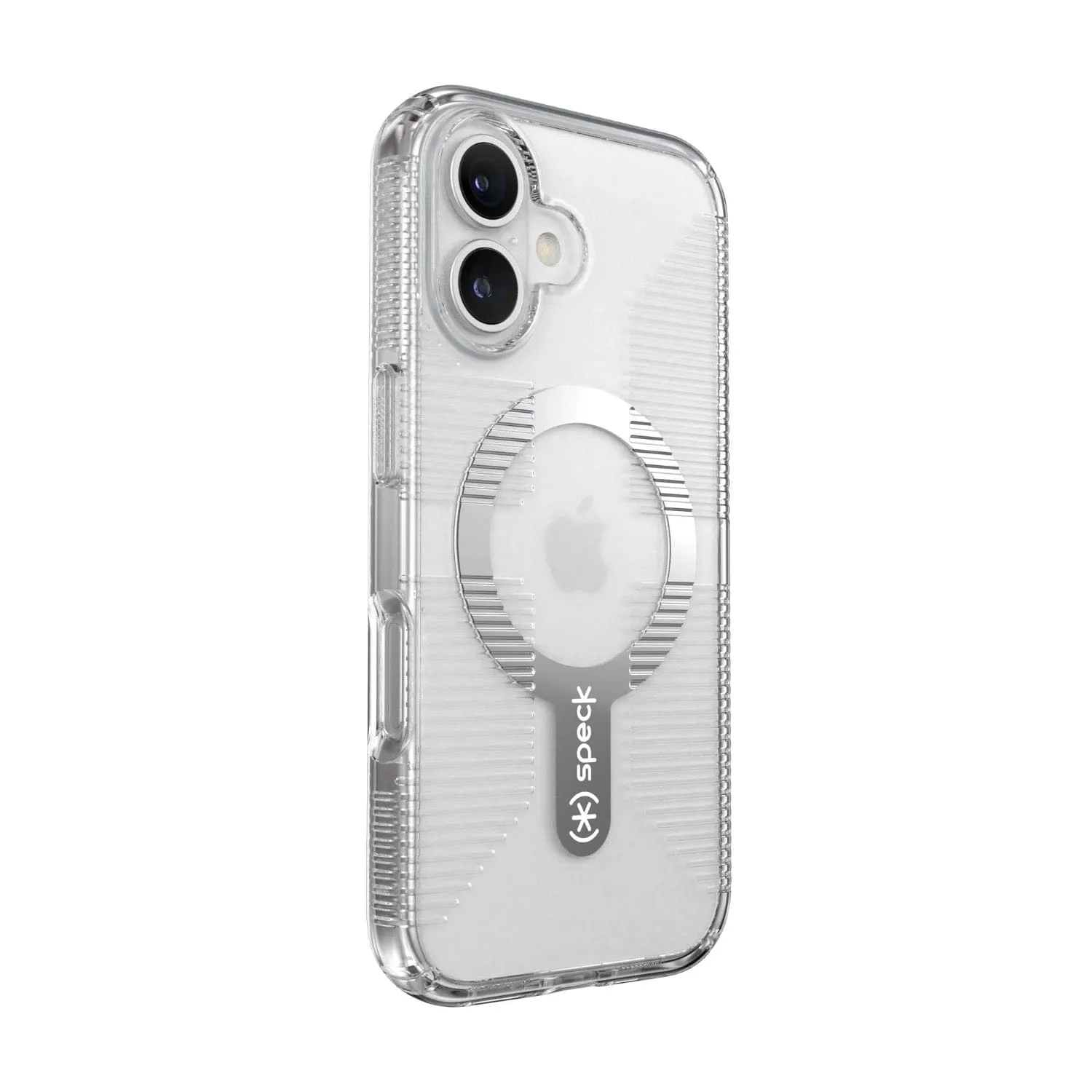 Speck Gemshell Grip MagSafe Case – Apple iPhone 16 – Clear & Chrome