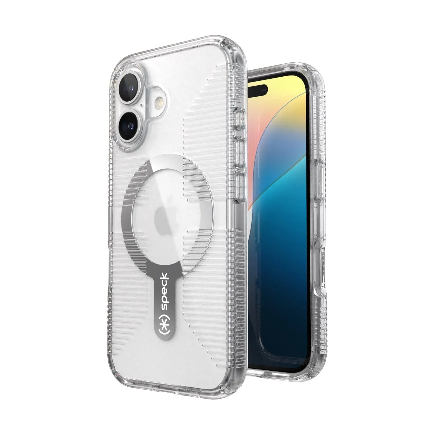 Speck Gemshell Grip MagSafe Case – Apple iPhone 16 – Clear & Chrome